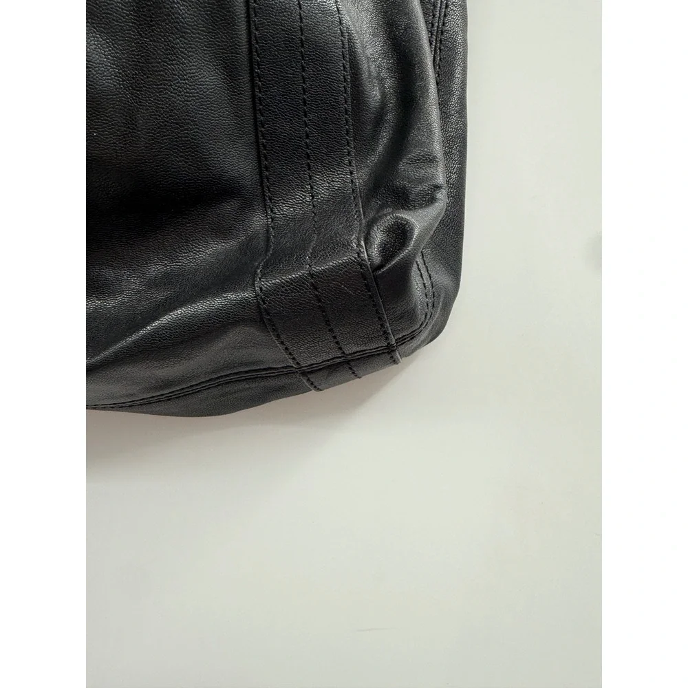 Michael Kors Black Pebbled Leather Hobo Bag Large Gold Hardware Drawstring Y2K